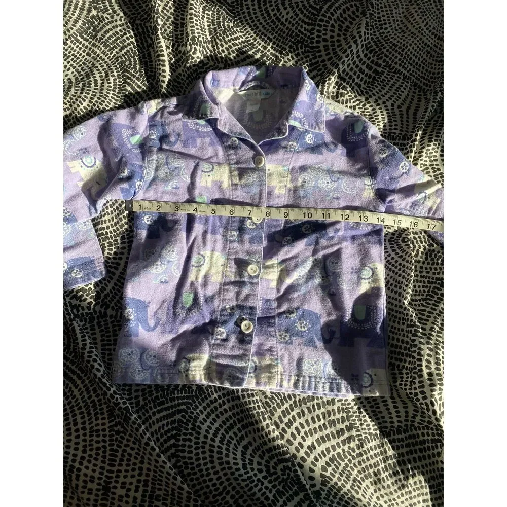 Garnet Hill Kids size Small Purple Lavender Elephant Flannel Pajama Top